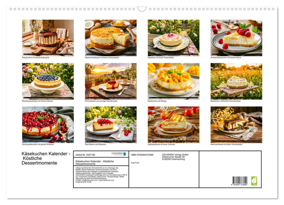 Käsekuchen Kalender - Köstliche Dessertmomente (CALVENDO Wandkalender 2027)