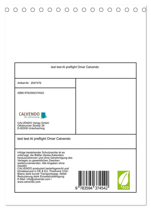 test test AI preflight Omar Calvendo (CALVENDO Wandkalender 2027)
