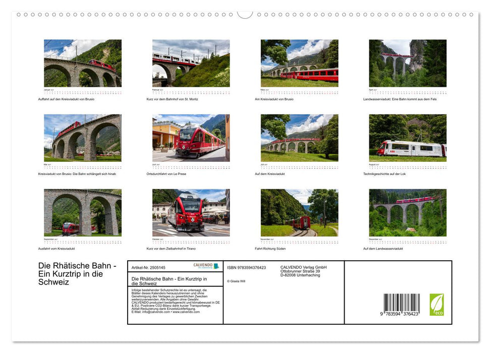 Die Rhätische Bahn - Ein Kurztrip in die Schweiz (CALVENDO Premium Wandkalender 2027)