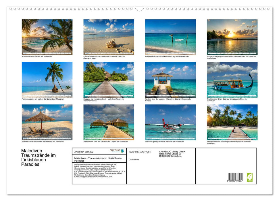 Malediven - Traumstrände im türkisblauen Paradies (CALVENDO Wandkalender 2027)