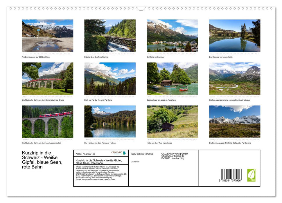Kurztrip in die Schweiz - Weiße Gipfel, blaue Seen, rote Bahn (CALVENDO Premium Wandkalender 2027)