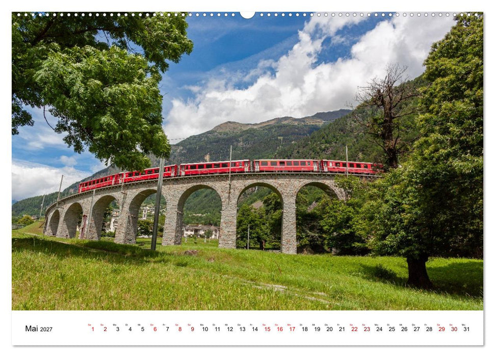 Kurztrip in die Schweiz - Weiße Gipfel, blaue Seen, rote Bahn (CALVENDO Premium Wandkalender 2027)
