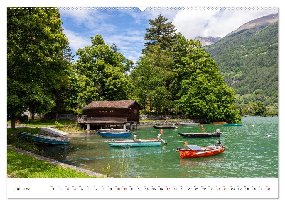 Kurztrip in die Schweiz - Weiße Gipfel, blaue Seen, rote Bahn (CALVENDO Premium Wandkalender 2027)