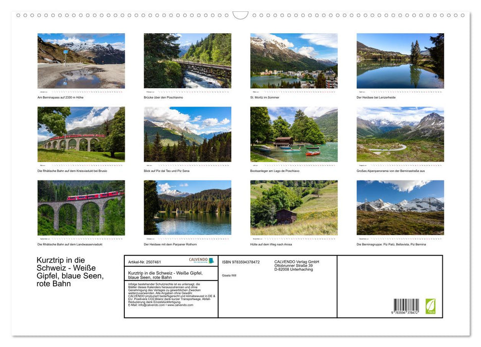Kurztrip in die Schweiz - Weiße Gipfel, blaue Seen, rote Bahn (CALVENDO Wandkalender 2027)