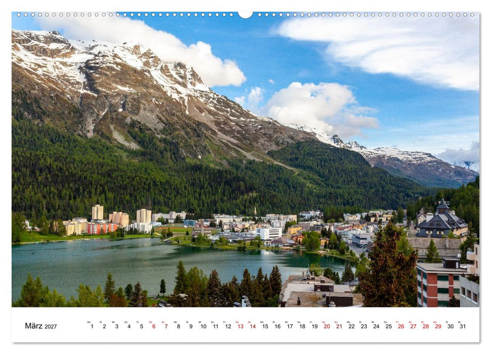 Kurztrip in die Schweiz - Weiße Gipfel, blaue Seen, rote Bahn (CALVENDO Wandkalender 2027)