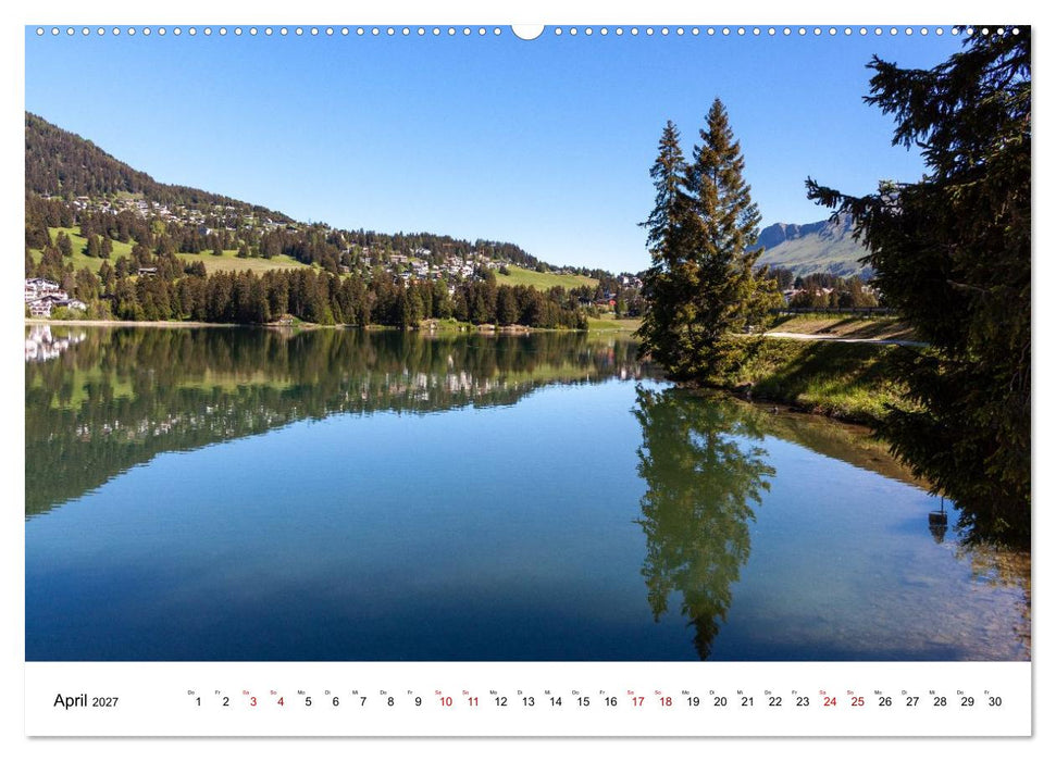 Kurztrip in die Schweiz - Weiße Gipfel, blaue Seen, rote Bahn (CALVENDO Wandkalender 2027)