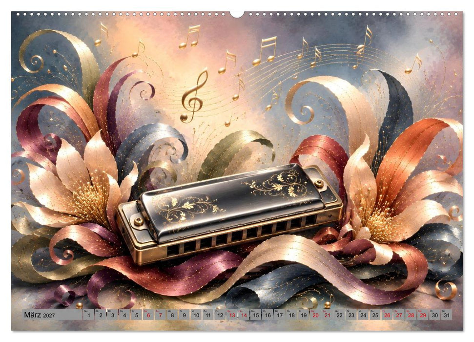 Musikblüten - 12 Monate voller Klang und Blütenkunst (CALVENDO Premium Wandkalender 2027)