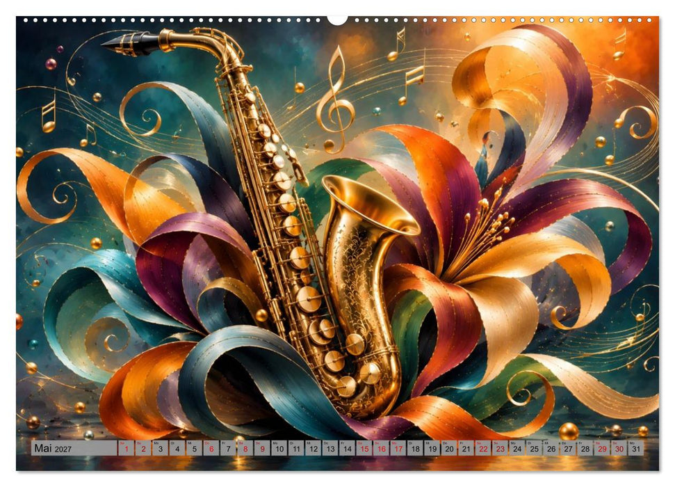 Musikblüten - 12 Monate voller Klang und Blütenkunst (CALVENDO Premium Wandkalender 2027)