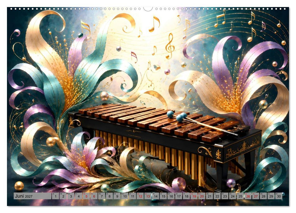 Musikblüten - 12 Monate voller Klang und Blütenkunst (CALVENDO Premium Wandkalender 2027)