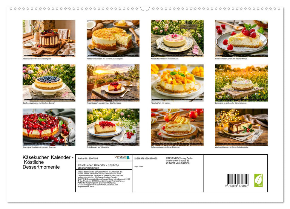 Käsekuchen Kalender - Köstliche Dessertmomente (CALVENDO Premium Wandkalender 2027)
