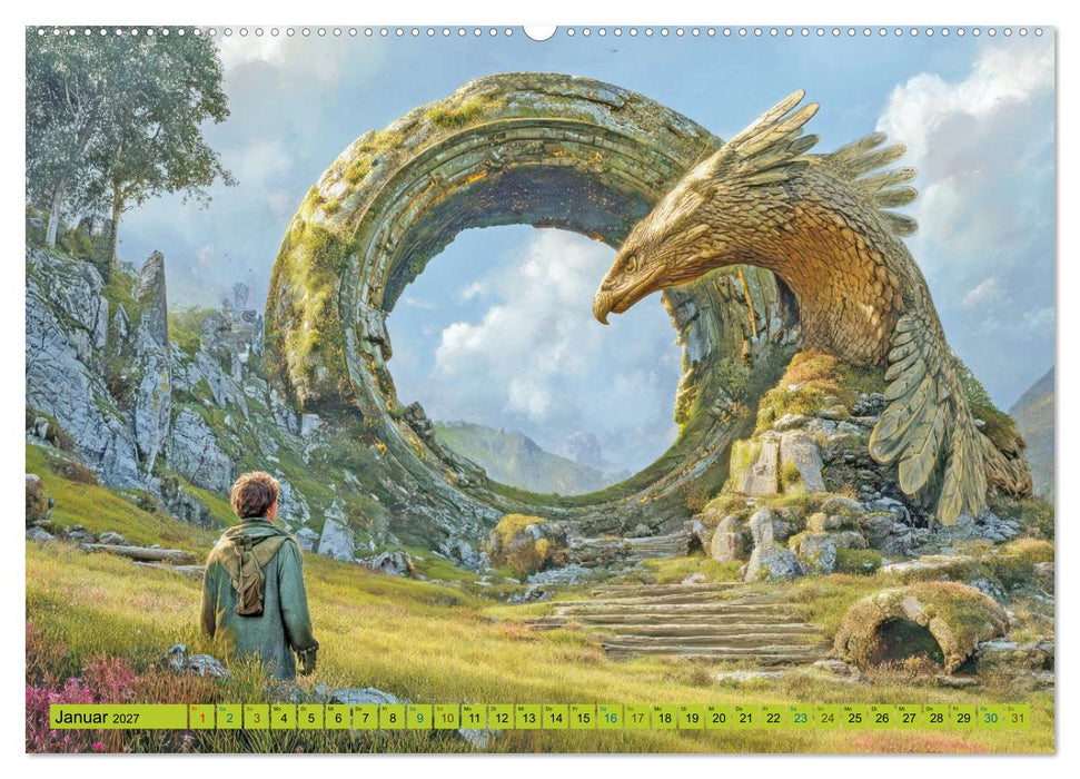 Mystische Oroboros und Steinbauten - Fantasiemotive (CALVENDO Premium Wandkalender 2027)