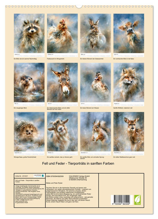 Fell und Feder - Tierporträts in sanften Farben (CALVENDO Premium Wandkalender 2027)