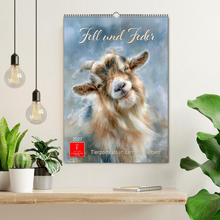 Fell und Feder - Tierporträts in sanften Farben (CALVENDO Wandkalender 2027)