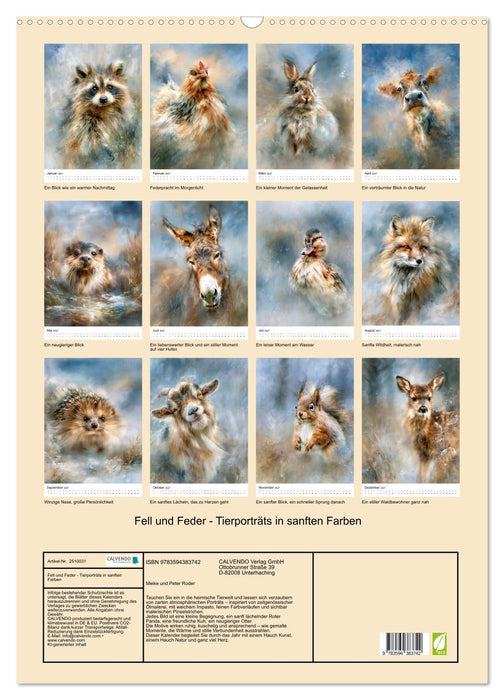 Fell und Feder - Tierporträts in sanften Farben (CALVENDO Wandkalender 2027)
