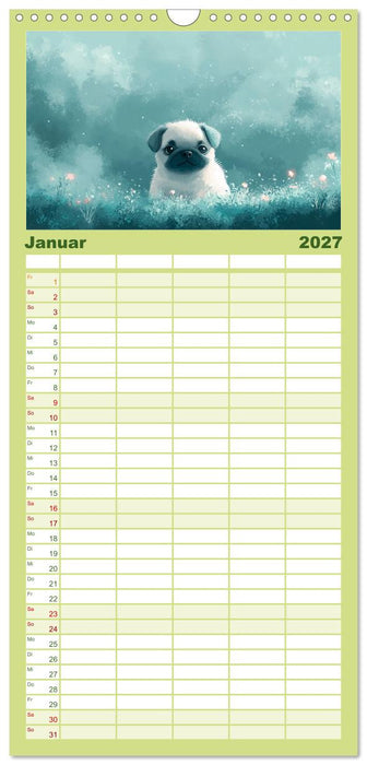Fell Feder Pfote und Herz (CALVENDO Familienplaner 2027)