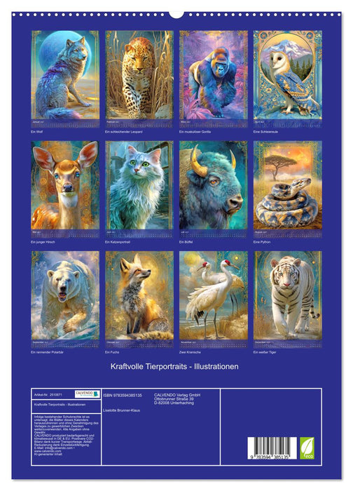 Kraftvolle Tierportraits - Illustrationen (CALVENDO Premium Wandkalender 2027)