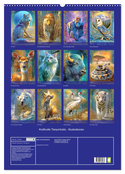 Kraftvolle Tierportraits - Illustrationen (CALVENDO Wandkalender 2027)