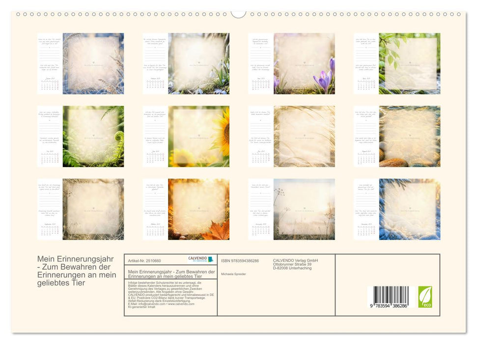 Mein Erinnerungsjahr - Zum Bewahren der Erinnerungen an mein geliebtes Tier (CALVENDO Premium Wandkalender 2027)