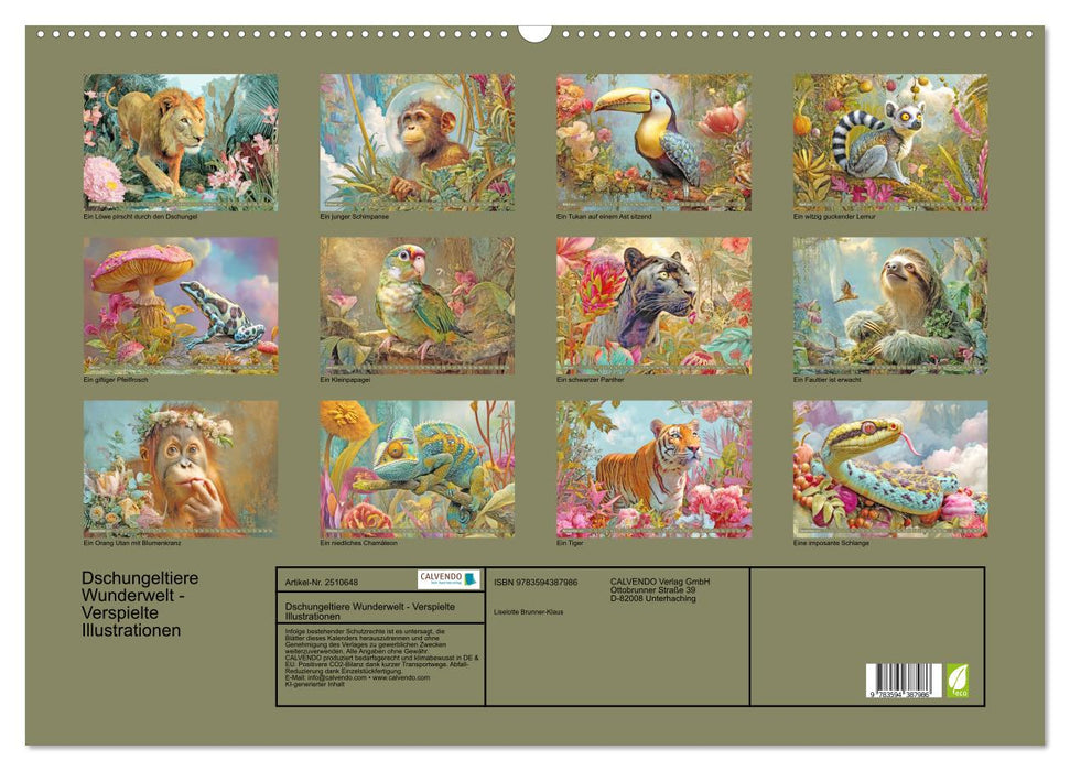 Dschungeltiere Wunderwelt - Verspielte Illustrationen (CALVENDO Wandkalender 2027)