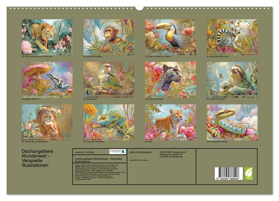 Dschungeltiere Wunderwelt - Verspielte Illustrationen (CALVENDO Premium Wandkalender 2027)