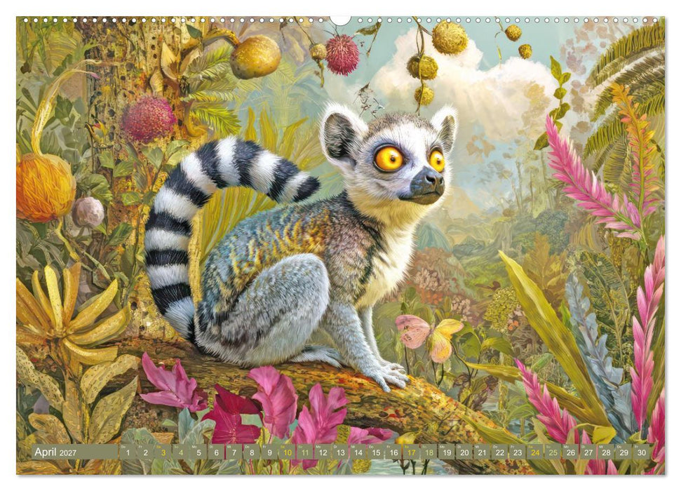 Dschungeltiere Wunderwelt - Verspielte Illustrationen (CALVENDO Premium Wandkalender 2027)