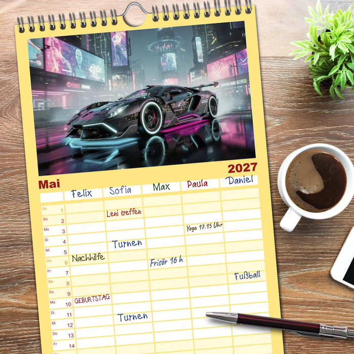 Cyberpunk-Supersportwagen (CALVENDO Familienplaner 2027)