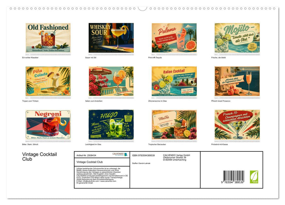Vintage Cocktail Club (CALVENDO Premium Wandkalender 2027)