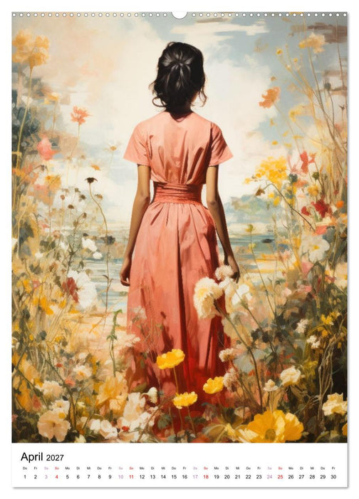 Zwischen Blüten und Träumen - 12 kunstvolle Frauenportraits (CALVENDO Premium Wandkalender 2027)