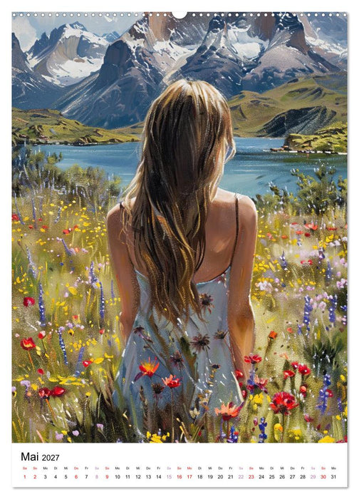 Zwischen Blüten und Träumen - 12 kunstvolle Frauenportraits (CALVENDO Premium Wandkalender 2027)