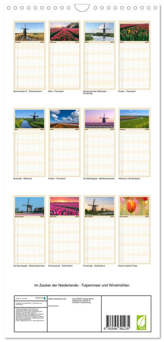 Im Zauber der Niederlande - Tulpenmeer und Windmühlen (CALVENDO Familienplaner 2027)