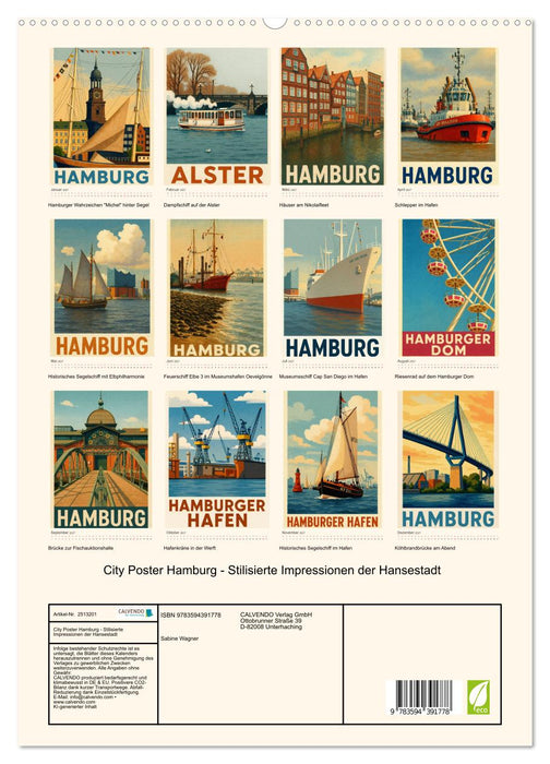 City Poster Hamburg - Stilisierte Impressionen der Hansestadt (CALVENDO Premium Wandkalender 2027)