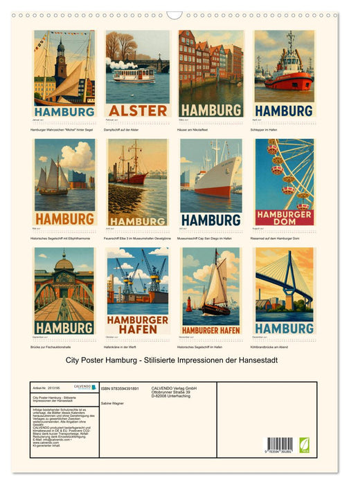City Poster Hamburg - Stilisierte Impressionen der Hansestadt (CALVENDO Wandkalender 2027)
