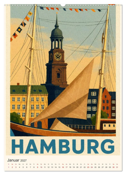 City Poster Hamburg - Stilisierte Impressionen der Hansestadt (CALVENDO Wandkalender 2027)
