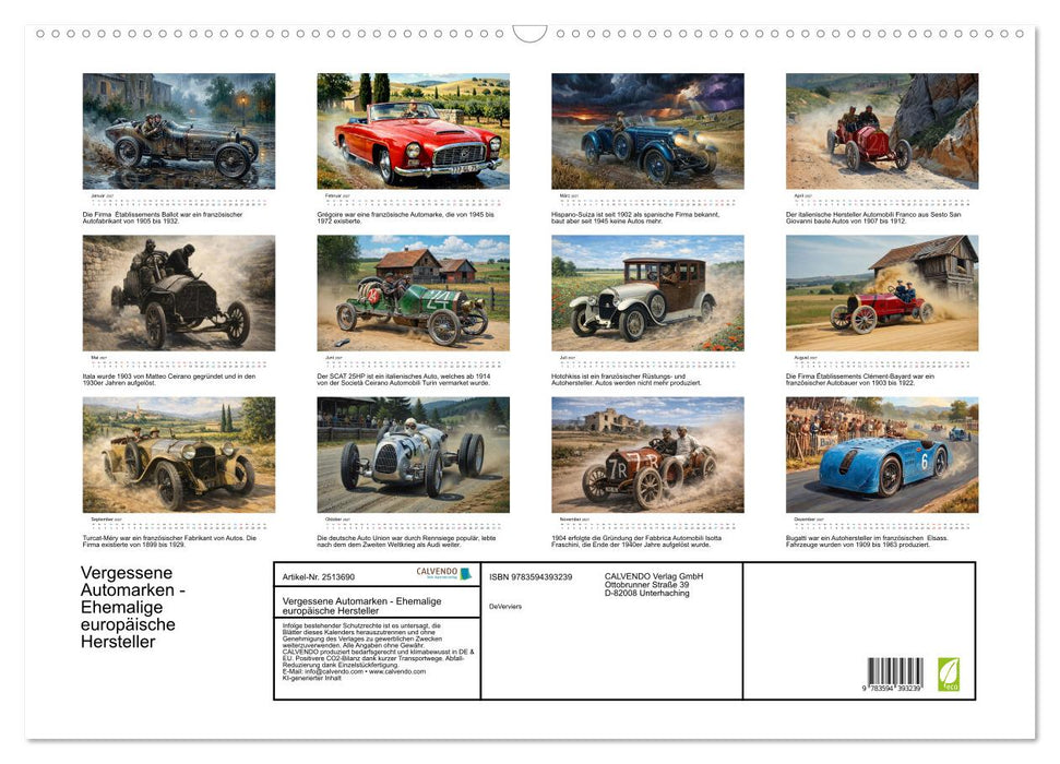 Vergessene Automarken - Ehemalige europäische Hersteller (CALVENDO Wandkalender 2027)