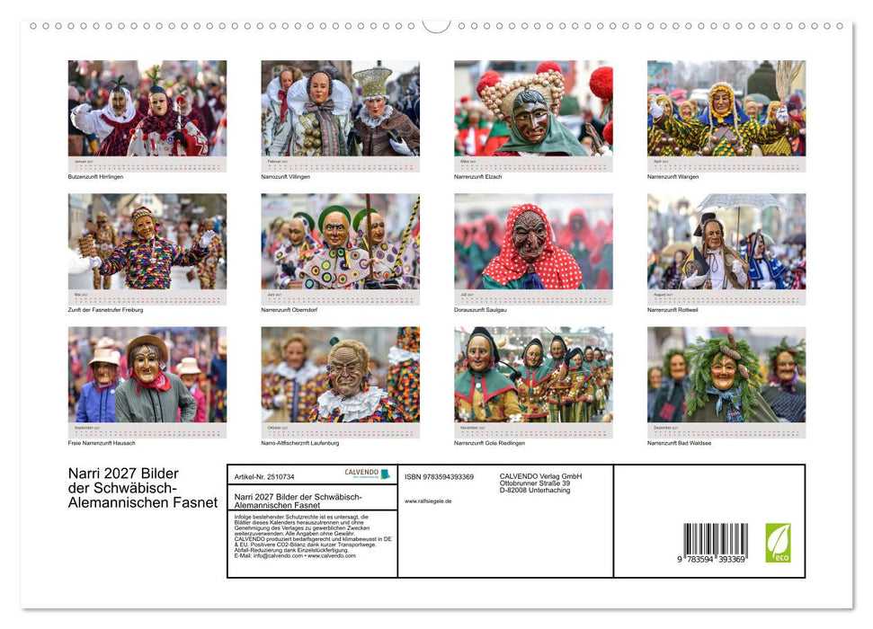 Narri 2027 Bilder der Schwäbisch-Alemannischen Fasnet (CALVENDO Premium Wandkalender 2027)