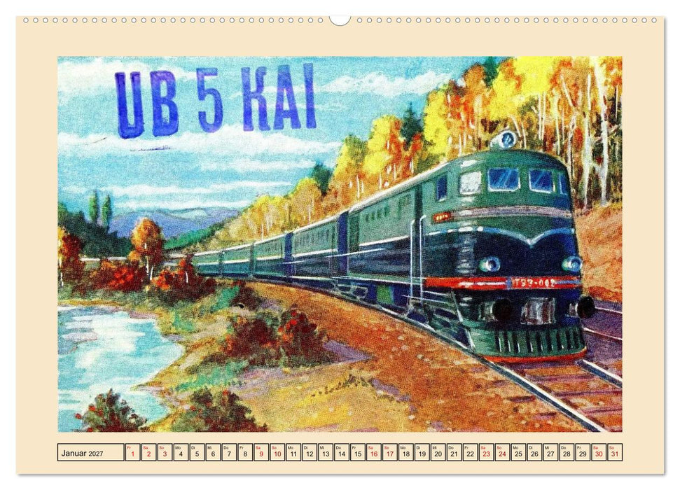 Eisenbahn-Nostalgie - Amateurfunkkarten aus aller Welt (CALVENDO Wandkalender 2027)