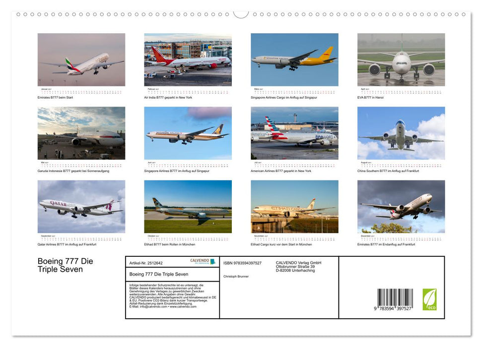 Boeing 777 Die Triple Seven (CALVENDO Premium Wandkalender 2027)