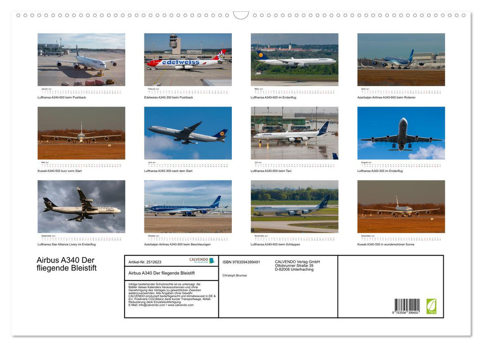 Airbus A340 Der fliegende Bleistift (CALVENDO Wandkalender 2027)