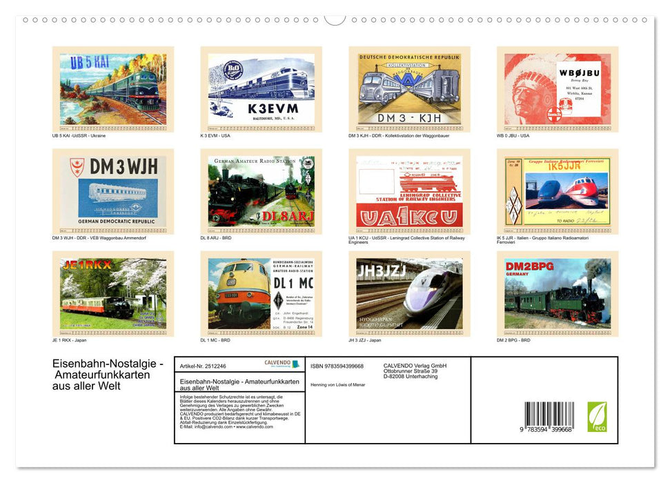Eisenbahn-Nostalgie - Amateurfunkkarten aus aller Welt (CALVENDO Premium Wandkalender 2027)