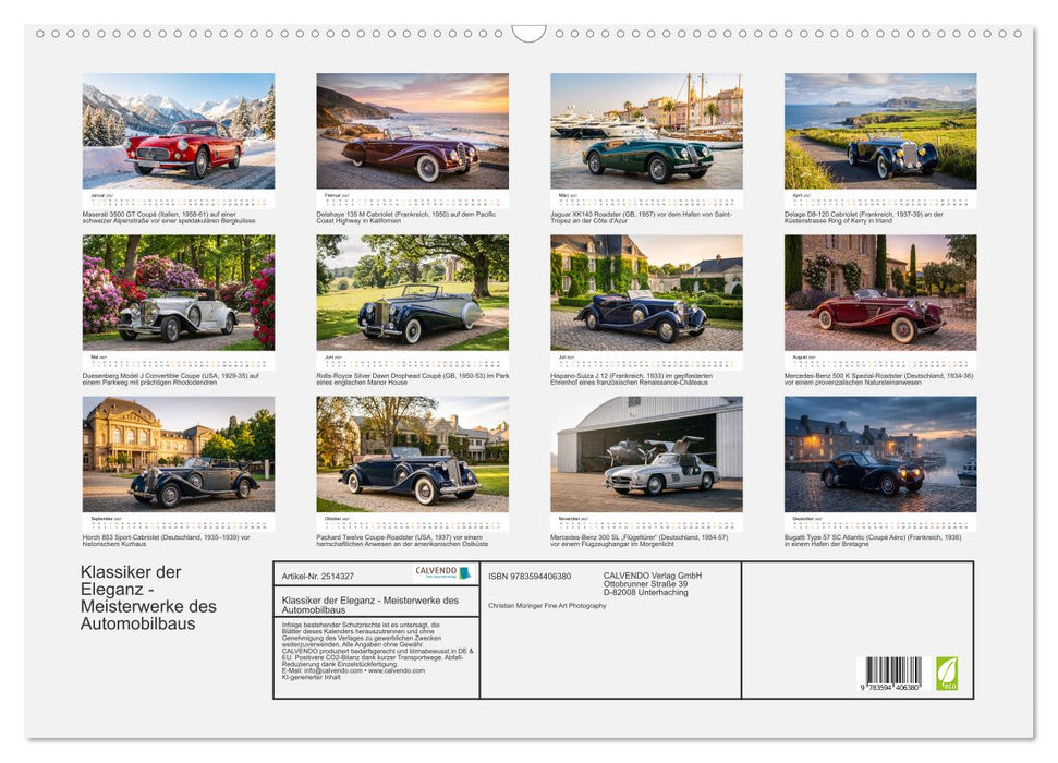 Klassiker der Eleganz - Meisterwerke des Automobilbaus (CALVENDO Wandkalender 2027)