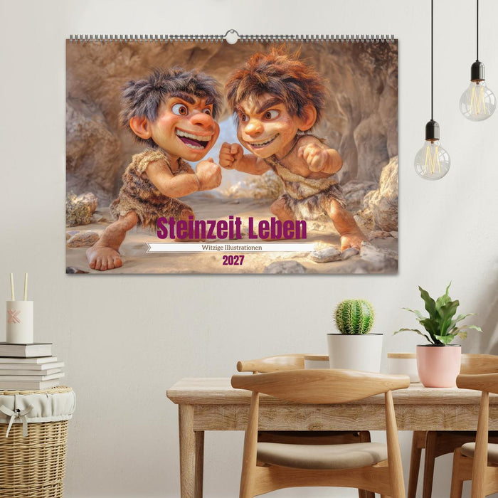 Steinzeit Leben - Witzige Illustrationen (CALVENDO Wandkalender 2027)