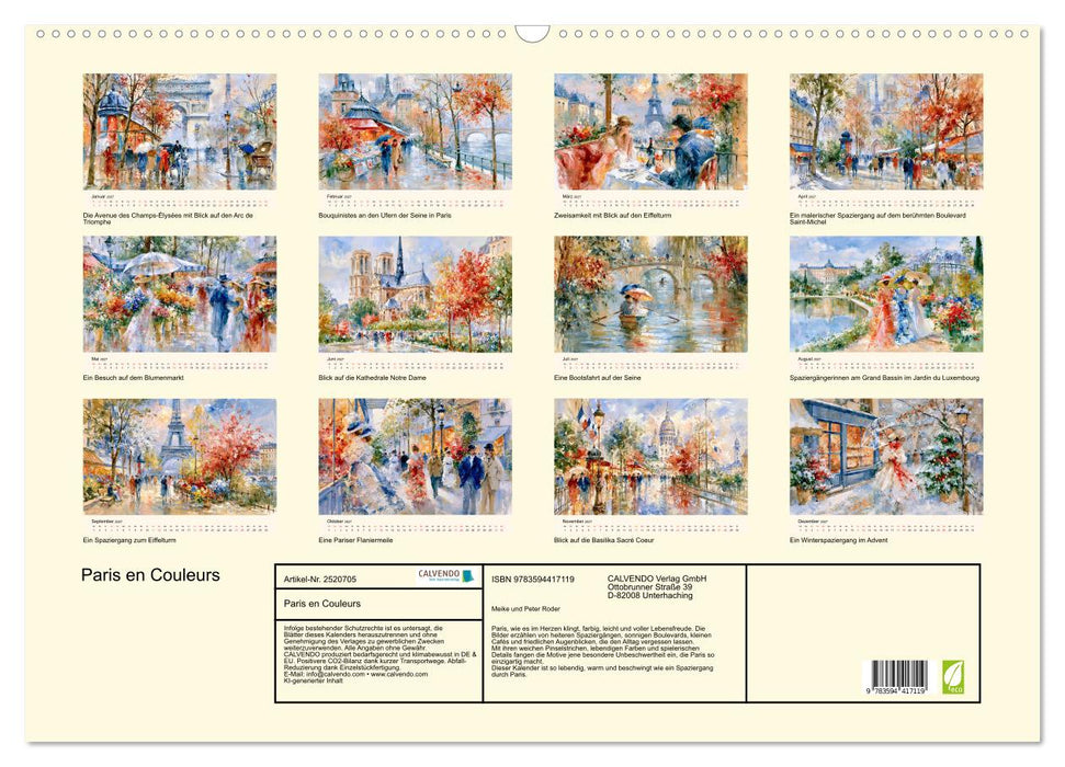 Paris en Couleurs (CALVENDO Wandkalender 2027)
