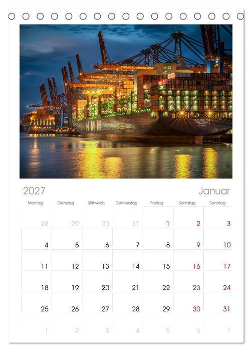 Magic Nights Containerschiffe (CALVENDO Tischplaner A5H 2027)