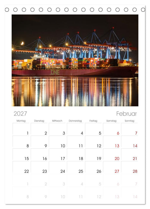 Magic Nights Containerschiffe (CALVENDO Tischplaner A5H 2027)