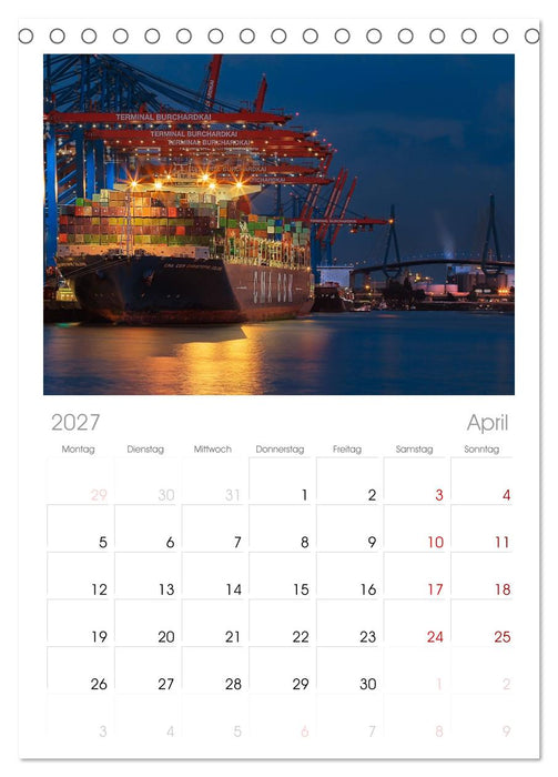 Magic Nights Containerschiffe (CALVENDO Tischplaner A5H 2027)