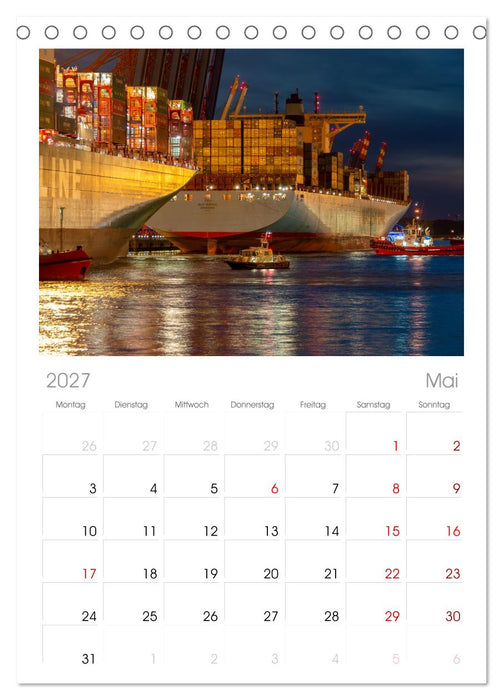 Magic Nights Containerschiffe (CALVENDO Tischplaner A5H 2027)
