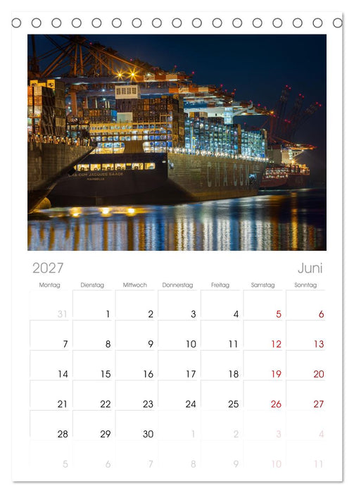 Magic Nights Containerschiffe (CALVENDO Tischplaner A5H 2027)