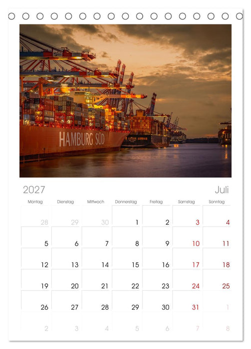 Magic Nights Containerschiffe (CALVENDO Tischplaner A5H 2027)