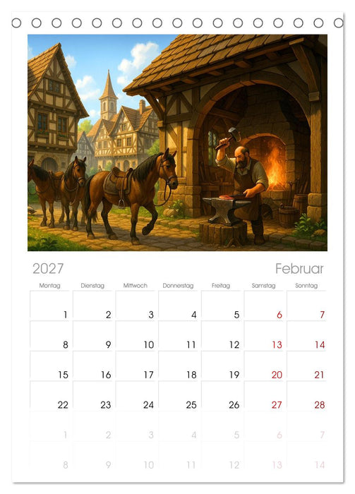 Farbenfrohes Mittelalter (CALVENDO Tischplaner A5H 2027)
