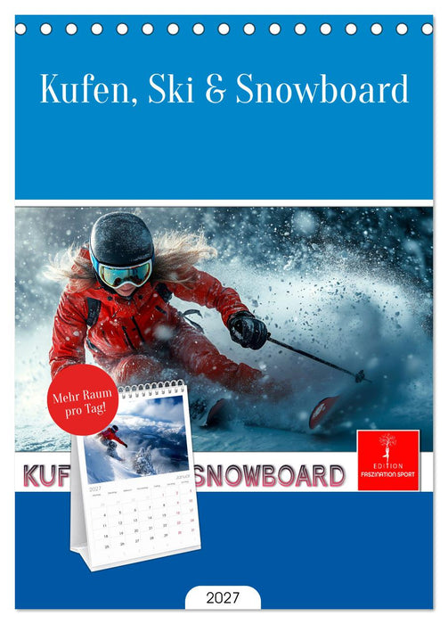 Kufen, Ski & Snowboard (CALVENDO Tischplaner A5H 2027)